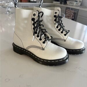 Dr. Martens White Combat Boots with Black Laces